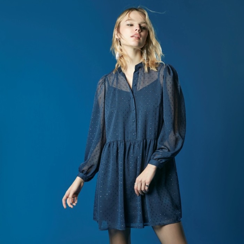 Organza embroidered navy dress
